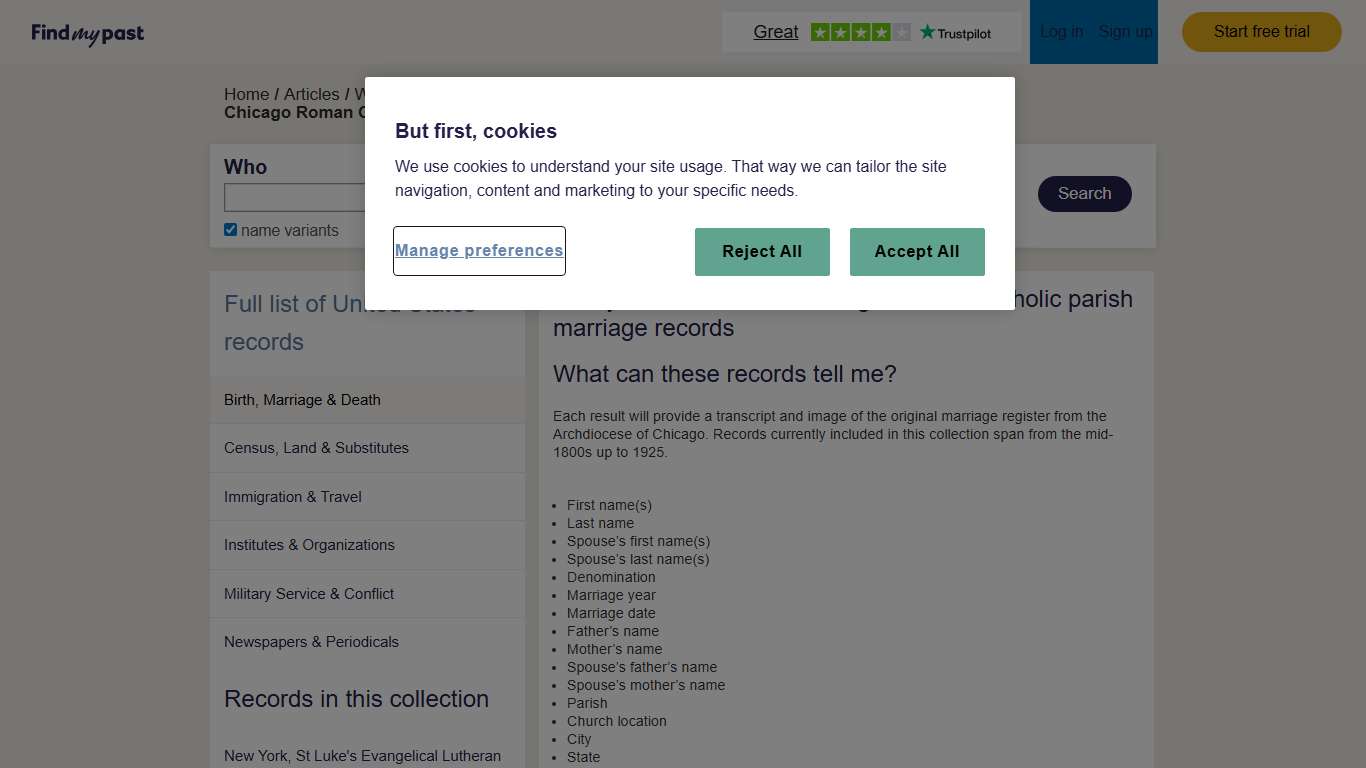 Chicago Roman Catholic parish marriage records findmypast.com
